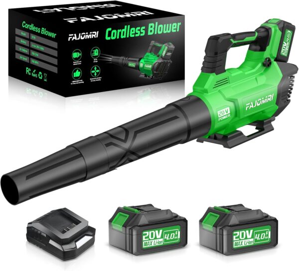 Leaf Blower Cordless - 580CFM/160MPH Electric Leaf Blower with 2 X 4.0Ah Battery and Charger, 3 Speed Modes, Blowers for Lawn Care, Yard, Garage Cleaning