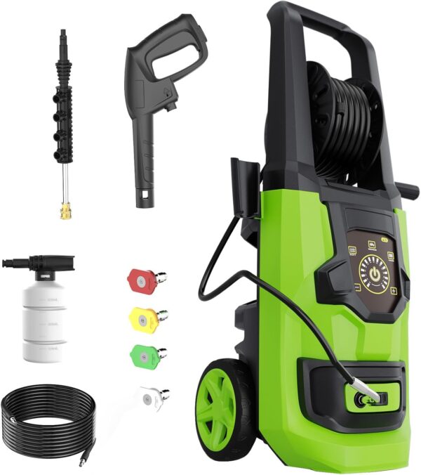 Electric Pressure Washer - 5000 PSI 3.0 GPM Power Washer with Touch Screen Adjustable Pressure, 35FT Power Cord and 4 Different Nozzles, Foam Cannon for Car, Garden, Yard, Green, Price For Sale