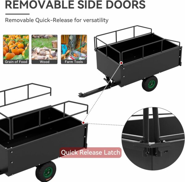 YITAMOTOR ATV Lawn Mower Trailer, Tow Behind Dump Cart with Removable Sides,Capacity 750 lbs, 15 Cubic Feet,Black - For Sale - Price - Image 6