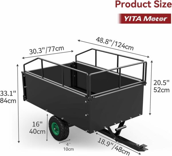 YITAMOTOR ATV Lawn Mower Trailer, Tow Behind Dump Cart with Removable Sides,Capacity 750 lbs, 15 Cubic Feet,Black - For Sale - Price - Image 9