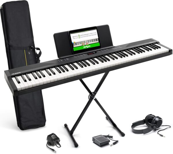 Alesis 88 Key Keyboard Piano with 480 Sounds, Speakers, USB MIDI, Carry-Bag, Stand, Headphones, Pedal and Piano Lessons for Beginners - For Sale - Price