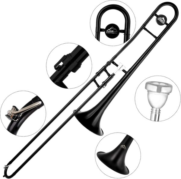 EASTROCK Bb Tenor Slide Trombone Brass Musical Instrument with Hard Case,Mouthpiece,Gloves,Cleaning Cloth for Beginners Standard Bell(7.87"/200 mm),Black - For Sale - Price - Image 5