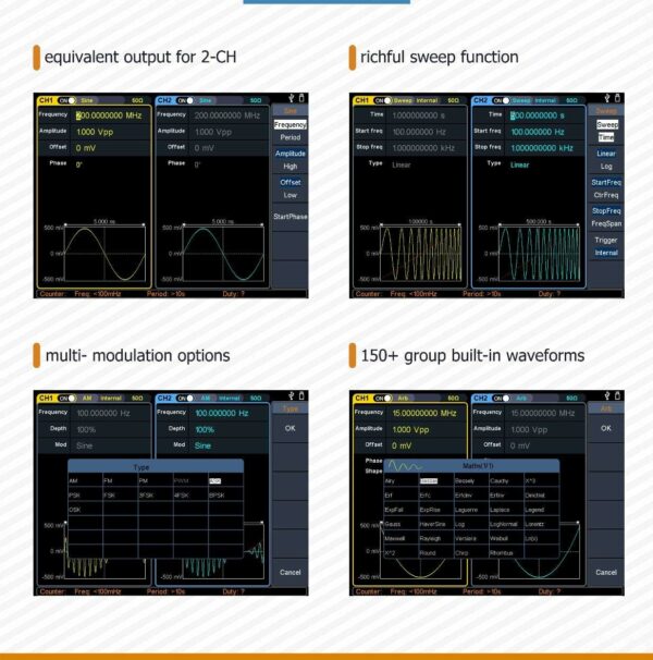 OWON XDG3202 2CH 200MHz 1.25GSa/s 14 bits Touch Screen Arbitrary Waveform Generator For Sale - Price - Image 5