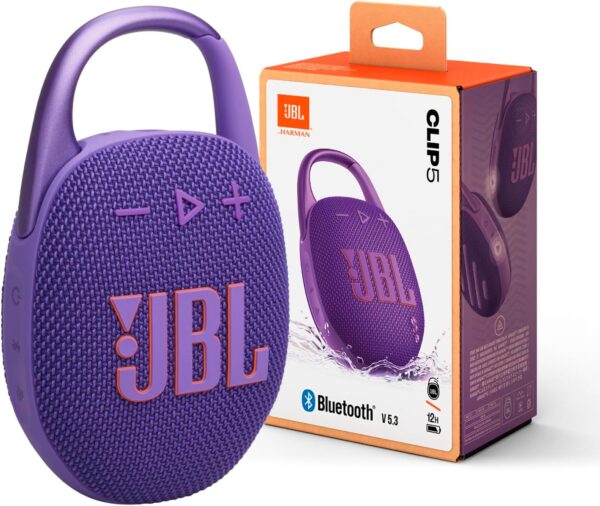 JBL Clip 5 - Ultra-Portable, Waterproof & Dustproof Bluetooth Speaker, Big Pro Sound with Punchy bass, Integrated Carabiner, Up to 12 Hours of Play, Made in Part with Recycled Materials (Purple) - For Sale - Price