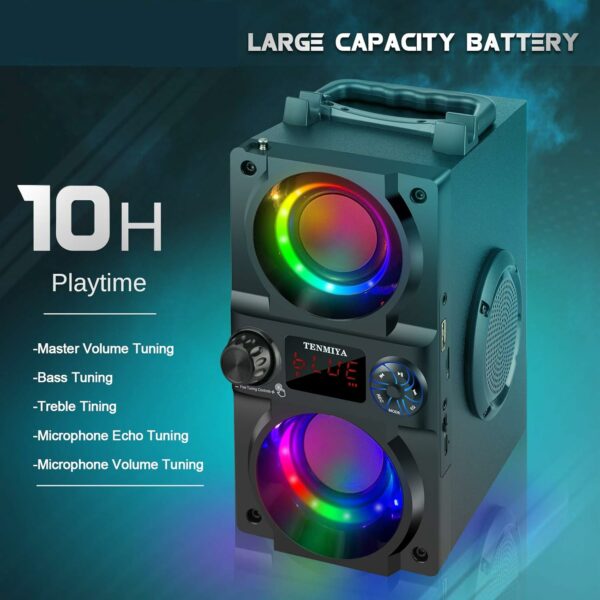 Bluetooth Speaker, 40W (60W Peak) Portable Wireless Speaker with Colorful Lights, Double Subwoofer Heavy Bass, FM Radio, MP3 Player, Loud Stereo Speaker for Home Outdoor Party Camping - For Sale - Price - Image 3