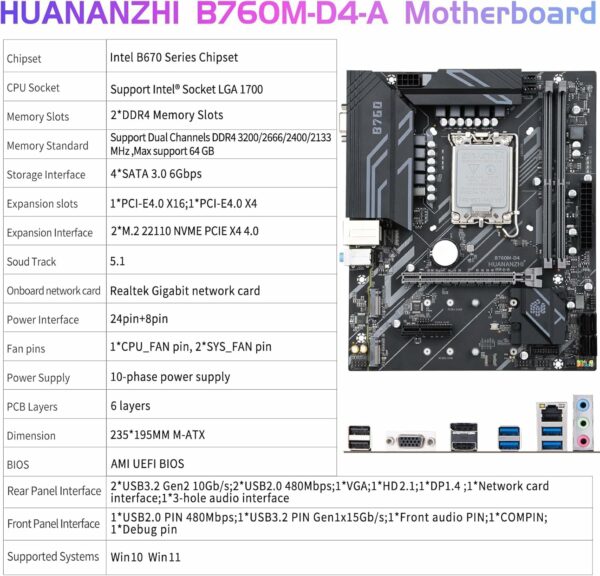 B760M-D4-A Compact High-End LGA 1700 Motherboard Supporting 12th/13th Gen CPUs, Boasting Exceptional Connectivity and Efficient Power Delivery - For Sale - Price - Image 6