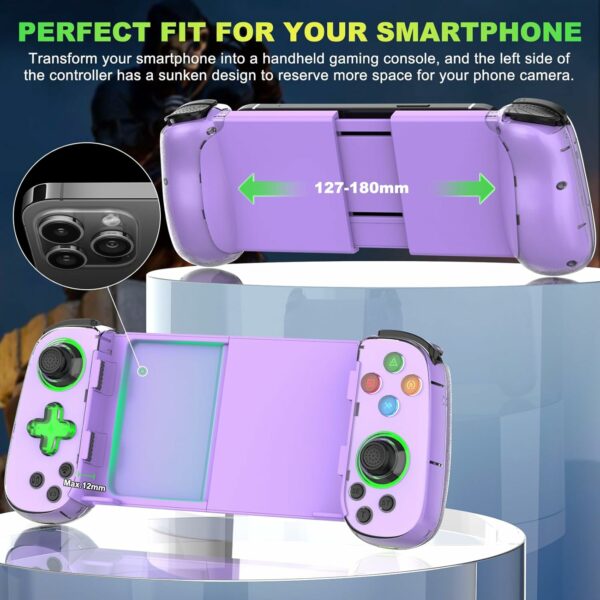 Phone Game Controller for iPhone/Android/PC/Switch, Play COD, Genshin,Support Streaming on PS5/Xbox/PC Console, Cloud Gaming Wireless Gamepad Joystick, Turbo/6-Axis Gyro/Dual Motor, Green Light,Purple - For Sale - Price - Image 7