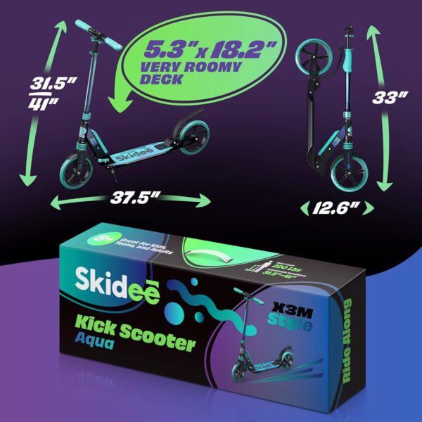 Skidee Scooter for Adults and Teens – Adjustable Height, Kids Scooter, Folding Scooter, Large Sturdy Wheels for Smooth Ride, Lightweight, Durable, Anti-Shock Suspension, Outdoor Toys, up to 220 lbs - For Sale - Price - Image 6