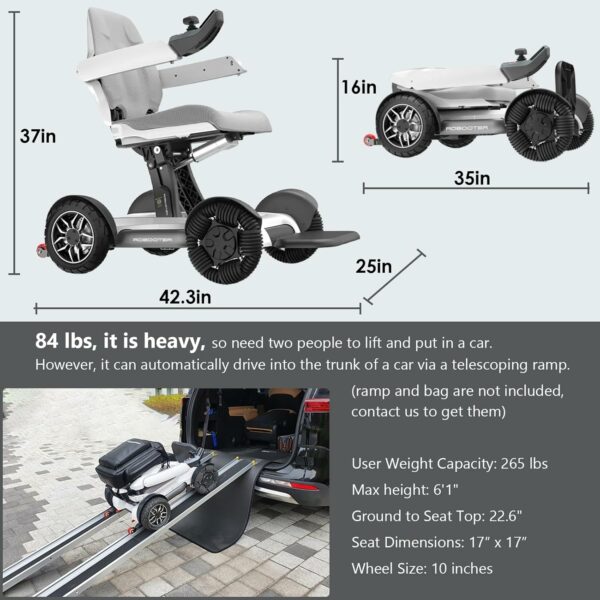 Left-Hand Controller, 23 Miles Long Travel Range, ROBOOTER® X40 AUTO Folding Smart Power Wheelchair Scooter -Memory Foam Seat- Removable Lithium Battery-Control Mobile App -Airline Approved-84 lbs - For Sale - Price - Image 5