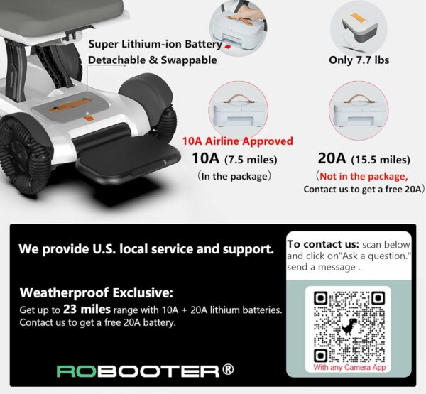 Left-Hand Controller, 23 Miles Long Travel Range, ROBOOTER® X40 AUTO Folding Smart Power Wheelchair Scooter -Memory Foam Seat- Removable Lithium Battery-Control Mobile App -Airline Approved-84 lbs - For Sale - Price - Image 2