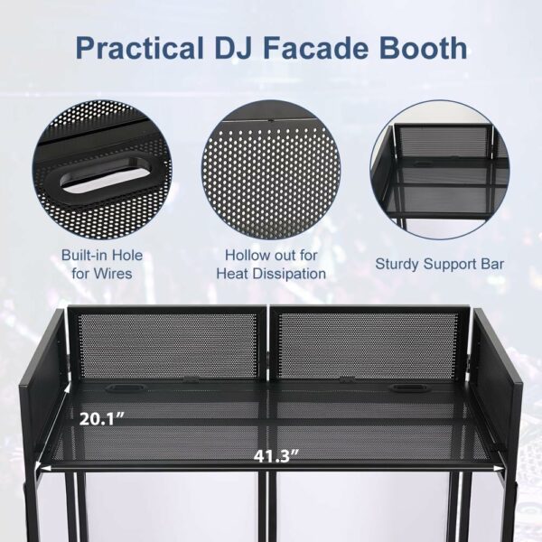 LUCKUP Portable DJ Booth 41"L x 20"W DJ Facade with White & Black Scrim, Foldable DJ Table Station with Adjustable Feet for Party, Black Metal Frame - For Sale - Price - Image 2