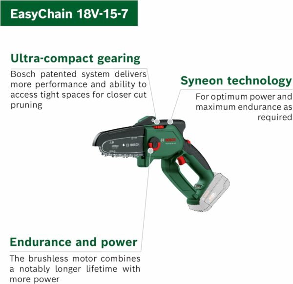 Bosch Home and Garden Cordless Compact Pruner Saw EasyChain 18V-15-7 (for Cutting Through Wood; 18 Volt System; Chain Speed: 6.95m/s; Without Battery) - For Sale - Price - Image 3