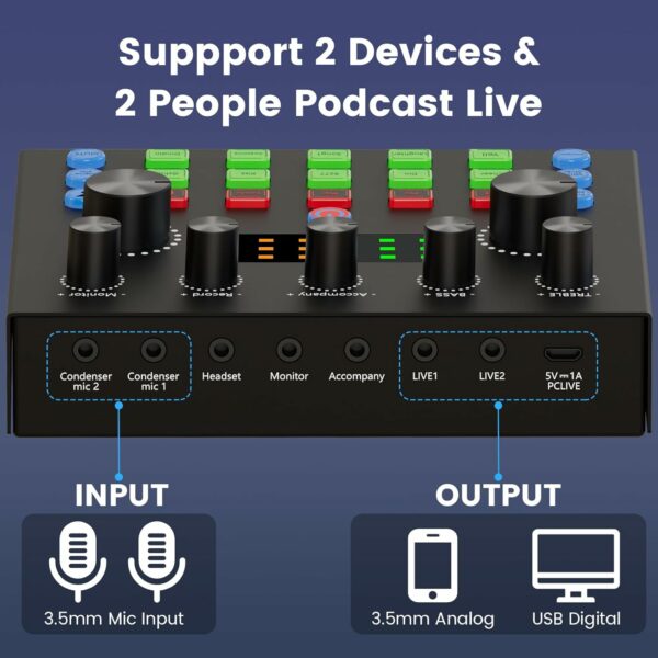 Podcast Equipment Bundle for 2, Audio Interface with Voice Changer Condenser Microphones for Gamer, All-in-One Audio Mixer Perfect for Live Streaming, Singing, YouTube, Gaming - For Sale - Price - Image 6