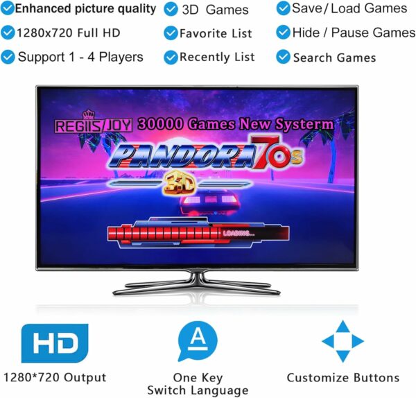 RegiisJoy【 30000 Games in 1 】 Pandora's Box 70S Arcade Game Console Retro Game Machine for PC & Projector & TV, 2-4 Players, 1280X720, 3D Games, Search/Hide/Save/Load/Pause Games, Favorite List - For Sale - Price - Image 3