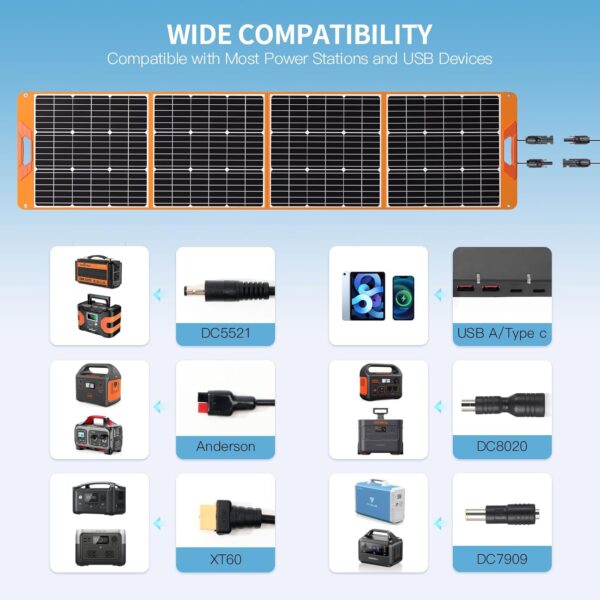 Upgraded 200W Portable Solar Panel for Power Station Generator, 18V Foldable Waterproof IP65 Solar Cell Charger with Adjustable Kickstand and MC-4 Cable for Laptop Outdoor Camping Boat Lawn RV Trip For Sale - Price - Image 2