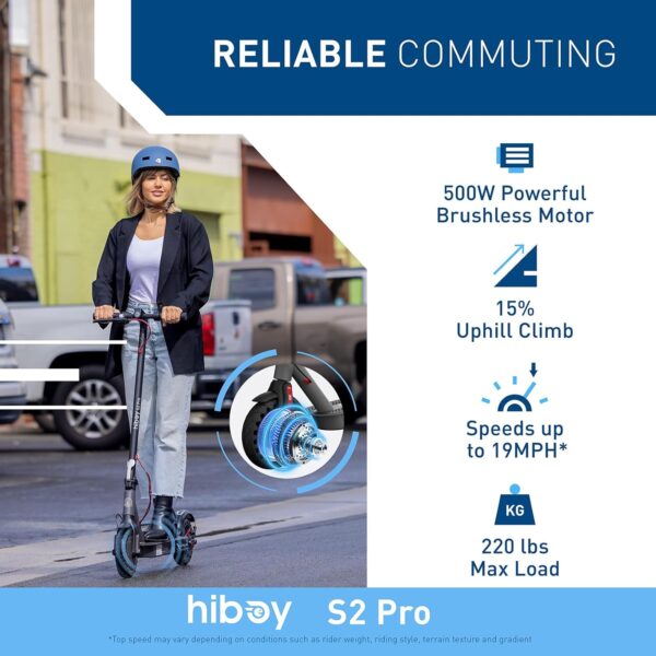 Hiboy S2 Pro/S2 MAX Electric Scooter, 500W Motor, 10" Solid Tires, 25-40.4 Miles Range, 19 Mph Folding Commuter Electric Scooter for Adults (Optional Seat) - For Sale - Price - Image 2