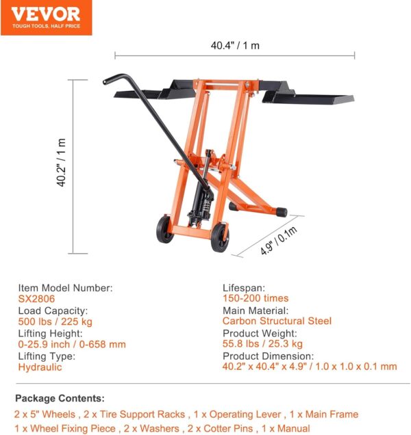 VEVOR Lawn Mower Lift with Hydraulic Jack, 500 Lbs Weight Capacity, Solid Carbon Steel Lawn Mower Lift, Adjustable Movable Lawn Lifter for Riding Tractors and Zero Turn Lawn Mowers, Orange - For Sale - Price - Image 7