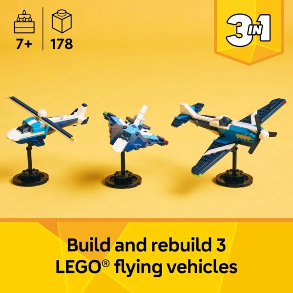 LEGO Creator 3 in 1 Aircraft Race Plane Toy - Building Toy with 3 Building Options, Airplane, Fighter Jet, or Helicopter - Gift Idea for Kids, Boys and Girls, Ages 7+ - 31160 - For Sale - Price - Image 2