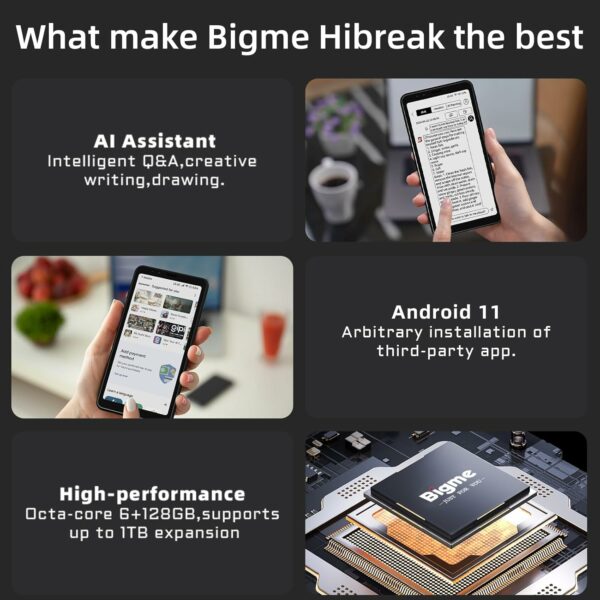 Bigme Color E-Ink Screen Mobile Hibreak, 6G+128GB Android 11 Smartphone, 36-Level Front Light, USB-C, 3300mAh Battery, 5+13MP Camera - Black - For Sale - Price - Image 4