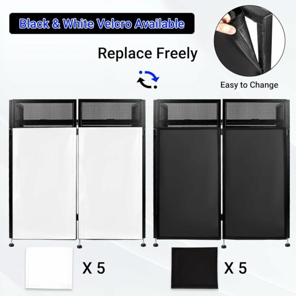 DJ Booth Table Station 44"x42"x21", DJ Facade Booth w/Black & White Lighting Scrims, Detachable 40"x20" DJ Table, Carrying Bag, Foldable Metal Frame DJ Booth Panel for Show, Party, Gathering - For Sale - Price - Image 4