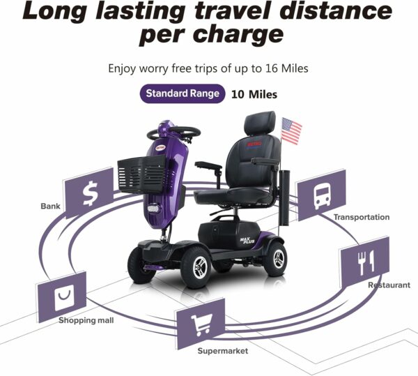 Mobility Scooters for Seniors & Adults 400lbs Capacity，4 Wheel Electric Power Mobile Wheelchair with Lights Collapsible and Compact Duty Travel Scooter w/Basket Extended Battery (Purple) - For Sale - Price - Image 2