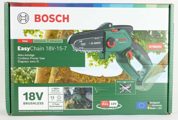 Bosch Home and Garden Cordless Compact Pruner Saw EasyChain 18V-15-7 (for Cutting Through Wood; 18 Volt System; Chain Speed: 6.95m/s; Without Battery) - For Sale - Price - Image 14