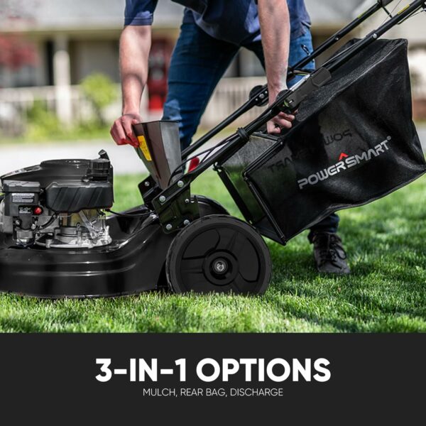 PowerSmart Self Propelled Gas Lawn Mower, 22 in. 170cc OHV Engine 3-in-1 Rear Wheel Drive, High Wheels, 6-Position Height Adjustment, Black - For Sale - Price - Image 4