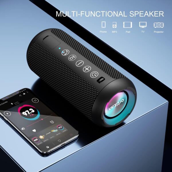 Ortizan Portable Bluetooth Speaker: IPX7 Waterproof, 24W Loud Sound, Deep Bass, Bluetooth 5.3, LED Lights, Wireless Stereo Pairing, 30H Playtime, for Home/Outdoor/Party/Beach, Birthday Gift (Black) - For Sale - Price - Image 4