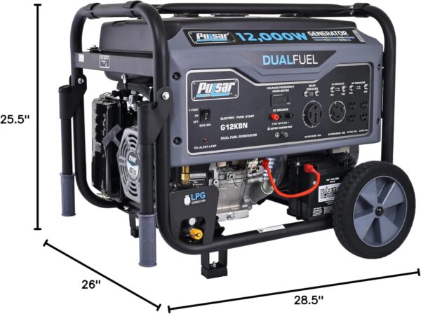 Pulsar G12KBN Heavy Duty Portable Dual Fuel Generator - 9500 Rated Watts & 12000 Peak Watts - Gas & LPG - Electric Start - Transfer Switch & RV Ready - CARB Compliant For Sale - Price - Image 8