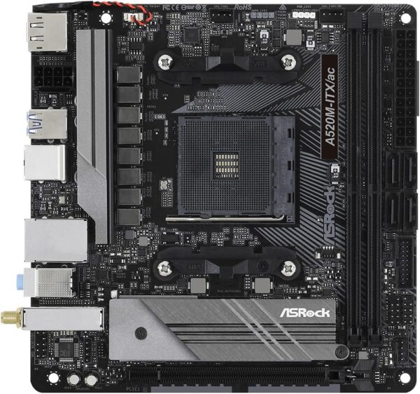 ASRock A520M-ITX/AC Supports 3rd Gen AMD AM4 Ryzen™ / Future AMD Ryzen™ Processors (3000 and 4000 Series Processors) Mini ITX Motherboard - For Sale - Price - Image 2