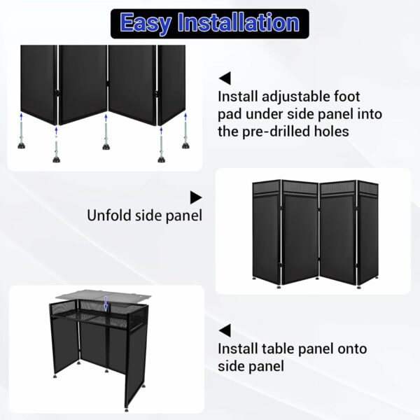 DJ Booth Table Station 44"x42"x21", DJ Facade Booth w/Black & White Lighting Scrims, Detachable 40"x20" DJ Table, Carrying Bag, Foldable Metal Frame DJ Booth Panel for Show, Party, Gathering - For Sale - Price - Image 5