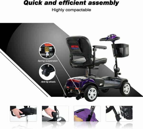 Metro Mobility Scooters, Electric 4-Wheel Scooter for Seniors, Adults, Purple, Modern Style, Up to 300 lbs, 4.97 mph, 10 Miles Range, Folding for Travel - For Sale - Price - Image 7