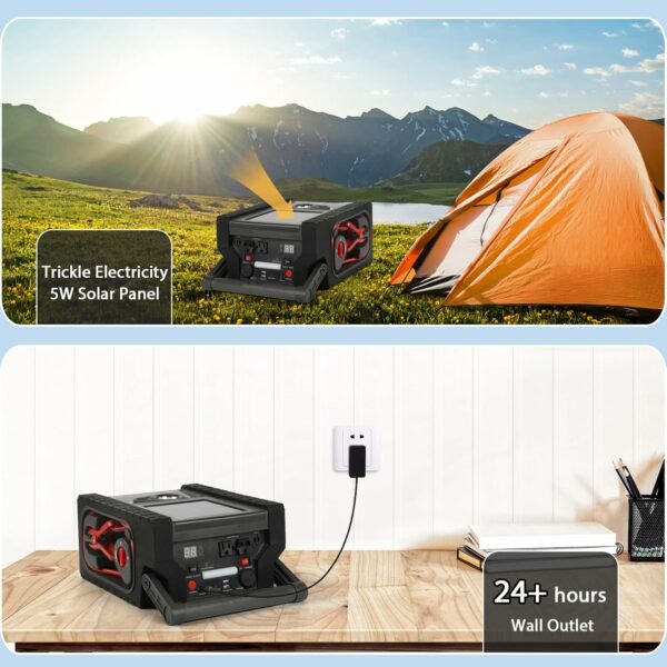 ZD-529 Solar Portable Power Station 2000 Amps Jump Starter, 260 PSI Air Compressor, 12V Car Battery Charger with 400W Inverter Dual AC/DC/USB Output, Emergency Backup Power with Flashlights - For Sale - Price - Image 5