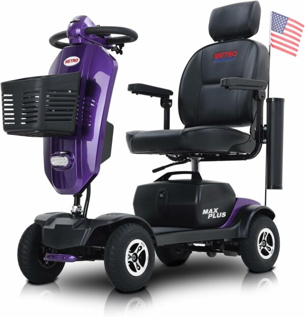 Mobility Scooters for Seniors & Adults 400lbs Capacity，4 Wheel Electric Power Mobile Wheelchair with Lights Collapsible and Compact Duty Travel Scooter w/Basket Extended Battery (Purple) - For Sale - Price