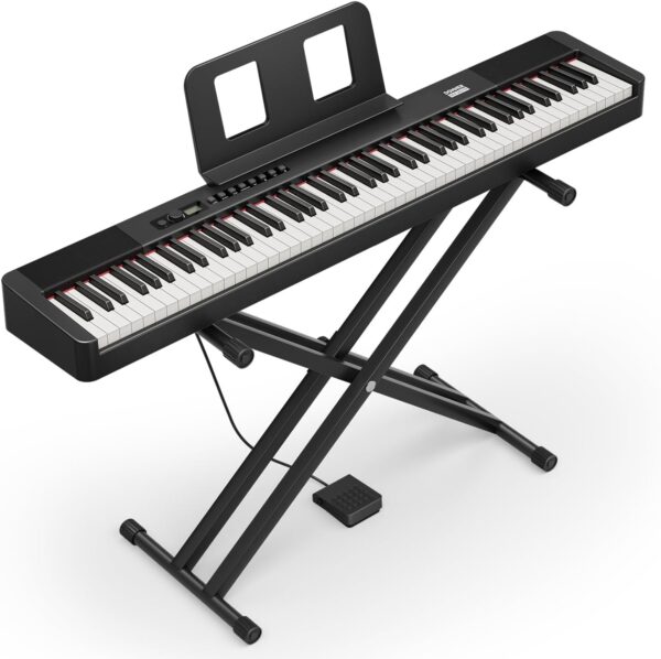 Donner DEP-20 Lite Beginner Digital Piano 88 Key Weighted Full Size Keyboard, Portable Electric Piano Set with Stand, Sustain Pedal, Keyboard Stickers for Beginners Adults - For Sale - Price