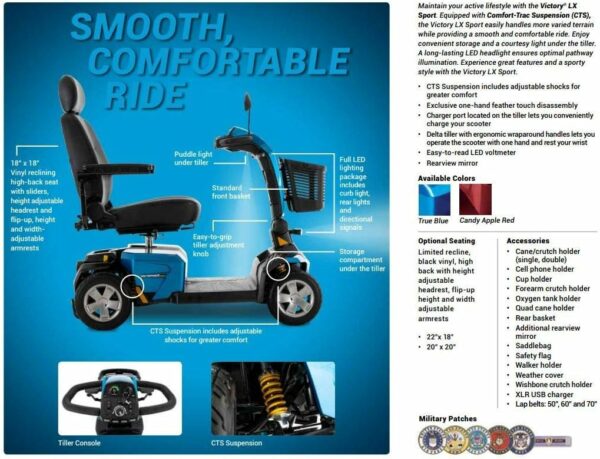 Pride Mobility Victory LX Sport 4 Wheel Scooter (Ocean Blue, 20" x 20" Seat) - For Sale - Price - Image 6