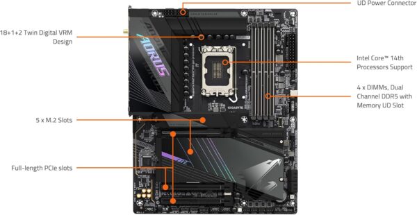 GIGABYTE Z790 AORUS PRO X WIFI7 LGA 1700 Intel Z790 X ATX Motherboard with DDR5, 5* M.2, PCIe 5.0, USB 3.2 Type-C, Wi-Fi 7, 5GbE LAN, Q-Flash Plus, EZ-Latch Plus - For Sale - Price - Image 7