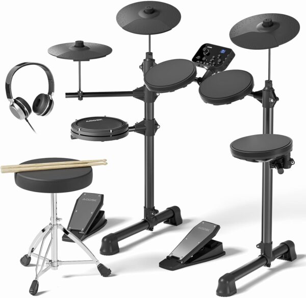 AODSK Electronic Drum Set for Beginner Kids with 150 Sounds,4 Quiet Drum Pads,2 Switch Pedal,Drum Throne,Drumsticks,On-Ear Headphone,AED-400 - For Sale - Price