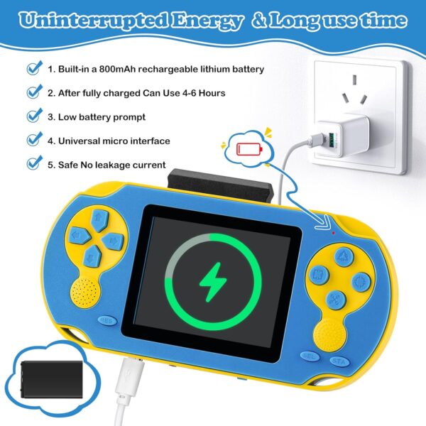 16 Bit Handheld Game for Kids, Video Game Player with Built in 230 HD Games, 3.0'' Screen Retro Electronic Game Machine with 3 Game Cartridges, Portable Rechargeable Games for Ages 3-12 (Blue) - For Sale - Price - Image 3