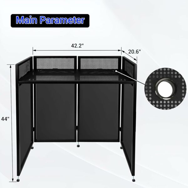 DJ Booth Table Station 44"x42"x21", DJ Facade Booth w/Black & White Lighting Scrims, Detachable 40"x20" DJ Table, Carrying Bag, Foldable Metal Frame DJ Booth Panel for Show, Party, Gathering - For Sale - Price - Image 2