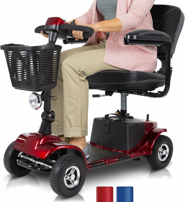 Vive Mobility Scooter (Series A) - 4 Wheel Electric Powered Wheelchair Mobile Device for Adults, Seniors - TSA Approved Wheel Chair, Compact, Travel - Long Range Battery, Shock Absorbing (Red) - For Sale - Price