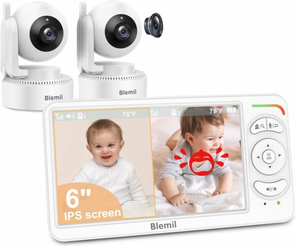 6" Baby Monitor with 2 Cameras and Audio 30 Hours Battery Upgrade Split Screen Video Baby Monitor Remote Pan-Tilt-Zoom 178°Wide-Angle 150 Languages No WiFi ECO 2-Way Talk Night Vision 1000ft Travel - For Sale - Price