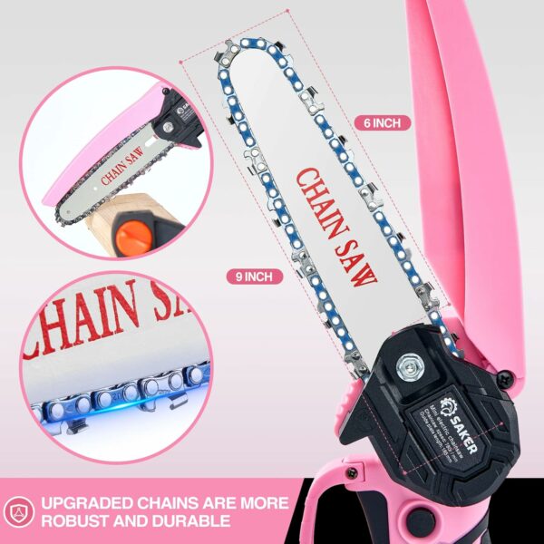 Saker Mini Electric Chainsaw,6 Inch, Handheld Portable Chain Saw Pruning Shears Chainsaw Cordless for Tree Branches,Household and Garden(SAKER MINI CHAINSAW PINK + 2 BATTERIES + 3 CHAINS) - For Sale - Price - Image 5