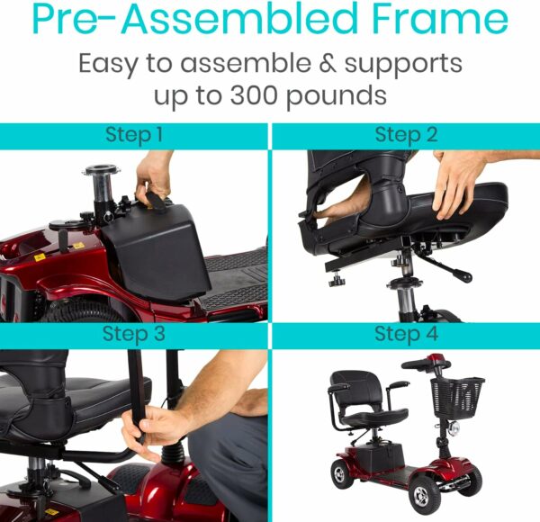 Vive Mobility Scooter (Series A) - 4 Wheel Electric Powered Wheelchair Mobile Device for Adults, Seniors - TSA Approved Wheel Chair, Compact, Travel - Long Range Battery, Shock Absorbing (Red) - For Sale - Price - Image 7