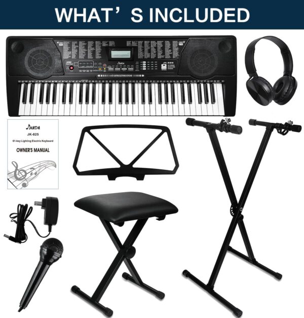 61 Key Portable Electronic Keyboard Piano w/Lighted Full Size Keys, LCD, Headphones, X-Stand, Stool, Music Rest, Microphone, Note Stickers, Built-In Speakers,3 Teaching Modes - For Sale - Price - Image 6