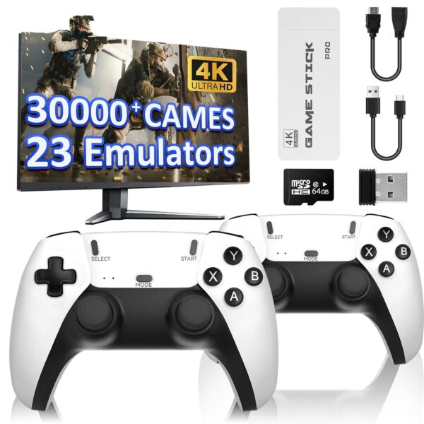 2025 Retro Video Game Console, 30000+ Classic Video Games with 4K HDMI, Built-in 19 Emulators with Upgrade Dual 2.4G Wireless Controllers, Plug & Play TV Video Gaming Stick - For Sale - Price