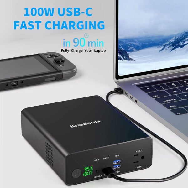 Krisdonia Power Bank with AC Outlet, Portable Laptop Charger Battery Bank USB C 100W Fast Charging, 80000mAh/296Wh Power Station External Battery Pack 130W/110V for Outdoor Camping Home Office - For Sale - Price - Image 3