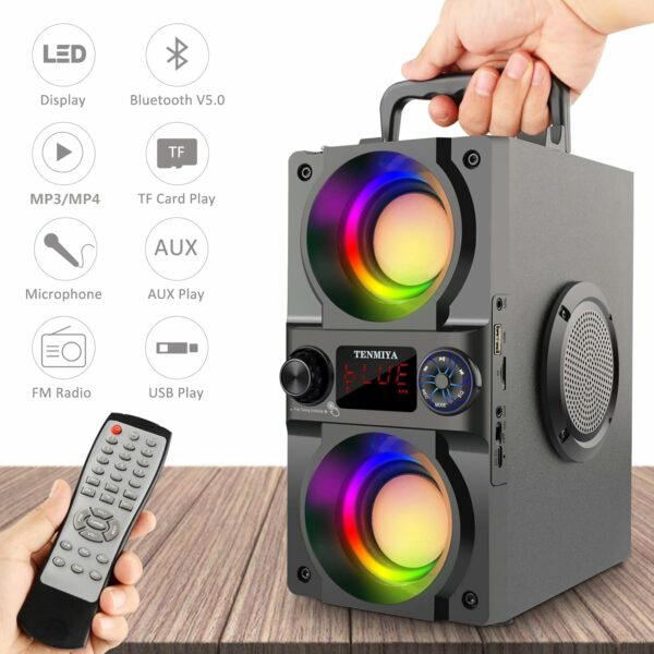 Bluetooth Speaker, 40W (60W Peak) Portable Wireless Speaker with Colorful Lights, Double Subwoofer Heavy Bass, FM Radio, MP3 Player, Loud Stereo Speaker for Home Outdoor Party Camping - For Sale - Price - Image 4