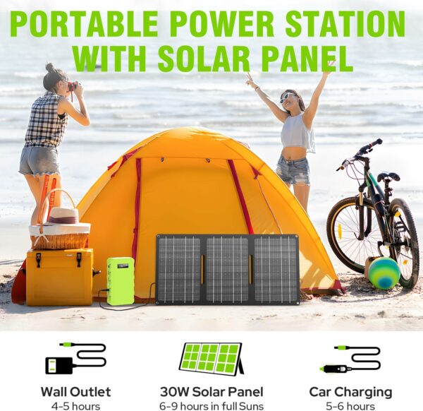 Portable Power Bank with Panel, 24000mAh Portable Power Station with 30W Solar Panel, Lithium Battery Power 110V/88Wh AC, DC, USB QC3.0 for Home Camping Emergency Backup - For Sale - Price - Image 2