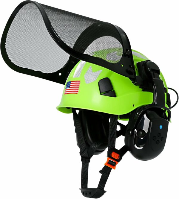 Chainsaw Helmet with Face Shield and Ear Muffs-Green Forestry Helmet with Bluetooth Hearing Protection and Full Face Mask,Arborist Helmet with Ear Protection for Mowing Grinding and Cutting Logging - For Sale - Price